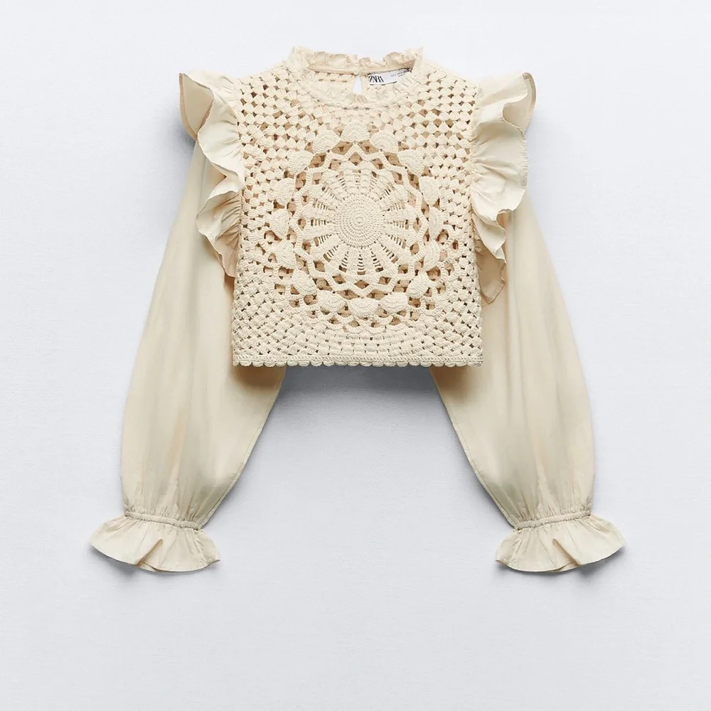 ZARA RUFFLED SLEEVE KNIT CONTRASTING TOP blogger favorite